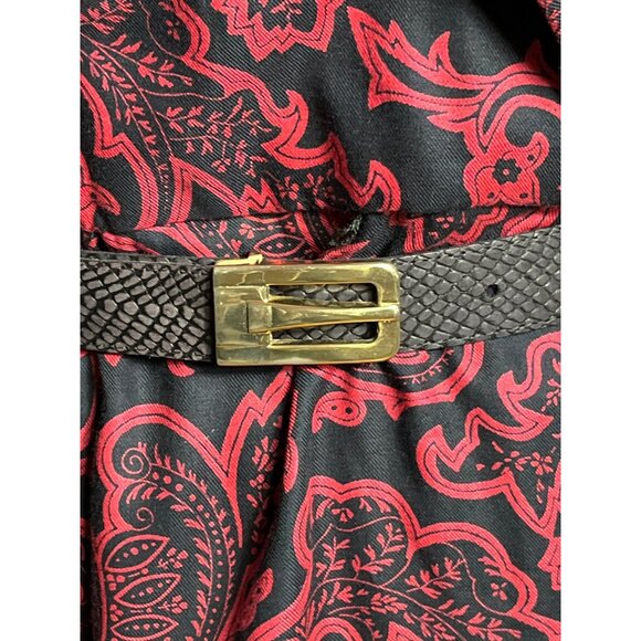 Liz Claiborne Dress Red Black Paisley Vtg 80s Career Midi Leather Belt Womens M - Picture 8 of 12